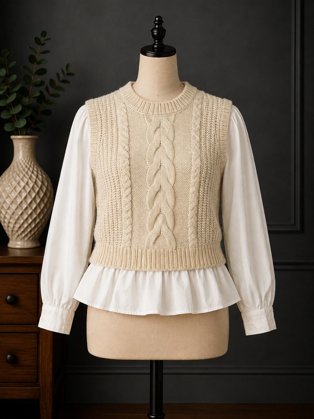 Draper James Cream Cable-Knit Sweater